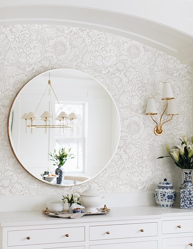 Peel and Stick Wallpaper Boho Grey and White Floral Wallpaper for Bedroom Bathroom Removable Self-adhsive Contact Paper for Cabinets Nursery Shelf Liner 17.3" x 394" - Image 2