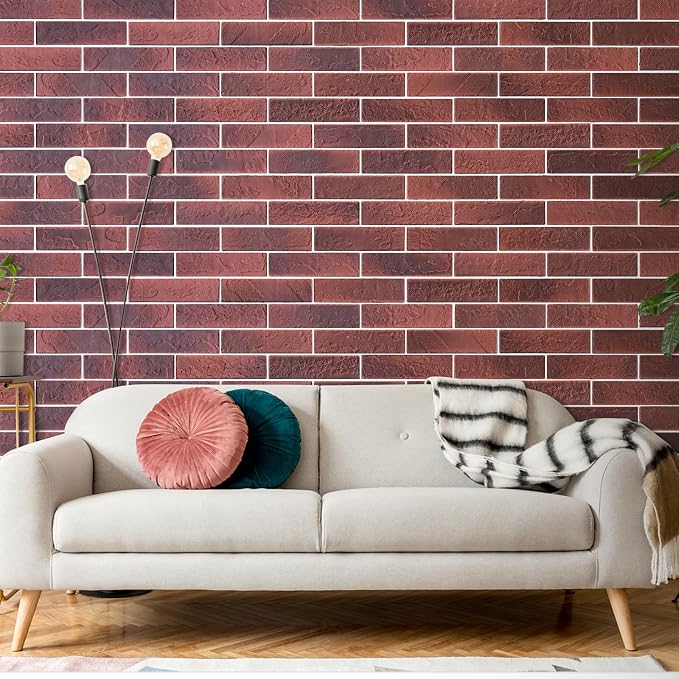 100 Vintage Red Faux Brick Wall Tiles, 3D Thin Brick Veneers for Bedroom, Bathroom, Kitchen, Fireplace and Fence Wall Panels (14.2 sq ft) - Image 4