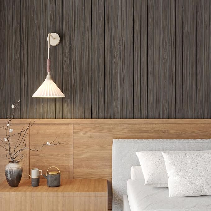 CHIHUT Large Roll Flexible Wall Panels Peel and Stick 3D Foam Wood Paneling Self Adhesive Greyish Walnut Brown Wooden Slat Wallpaper for Study Room Office Thick PVC Stick on Wall Panels 24"x197" - Image 3