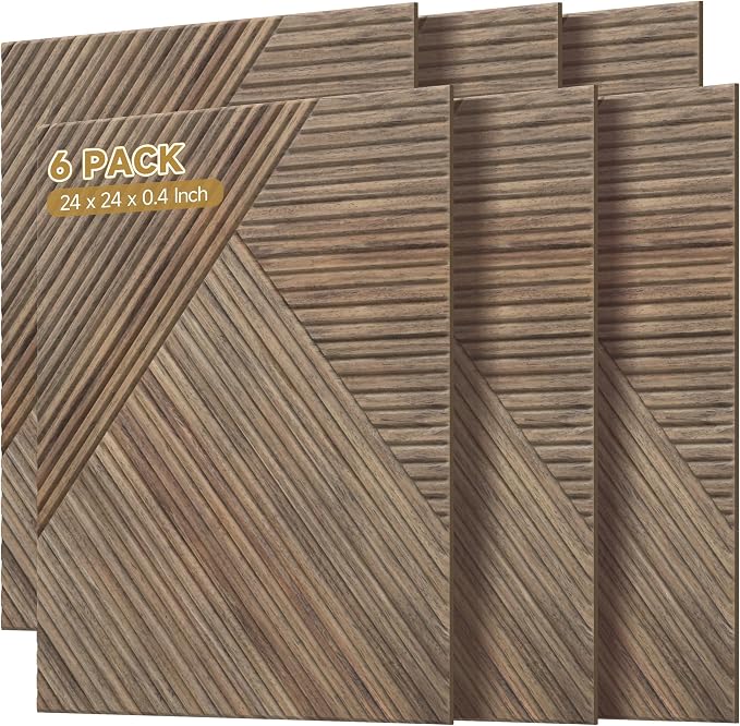 Acoustic Panels,6 Pack,23.6" x 23.6" Sound Panels,Natural Walnut | Peel and Stick Wall Panels,Decorative 3D UV Printing with Wood Print,High-Density 100% Polyester, Art Acoustic Wall Panels by AUTORIFIC