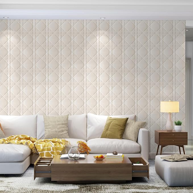 Velvet 3d wall panels for Interior wall Decor peel and stick, Soundproof Geometric Textured 3d Wall Panels for Living Room, Bedroom, TV Background 17.7" x 17.7", Cover 26.15 Sq.Ft Cream White - Image 2