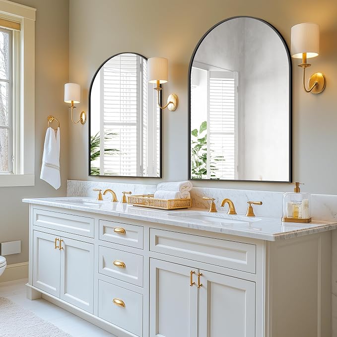 Arched Bathroom Mirror for Wall, 40" x 28" Metal Frame Vanity Mirror, Black - Image 4