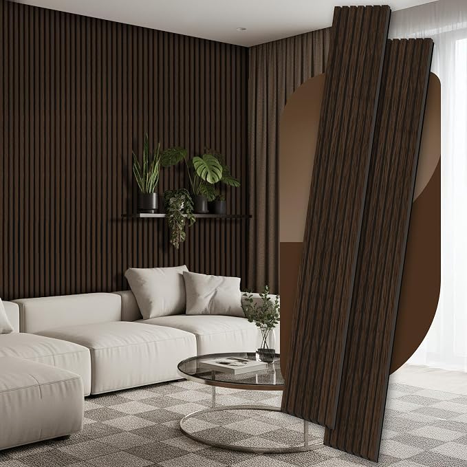 2 Pack Wood Panels for Wall, 106.3" × 11" Wood Slat Acoustic Panels for Wall, Soundproof Panels, 3D Fluted Panels for Interior Wall Decor (Dark Walnut) by Ritollo