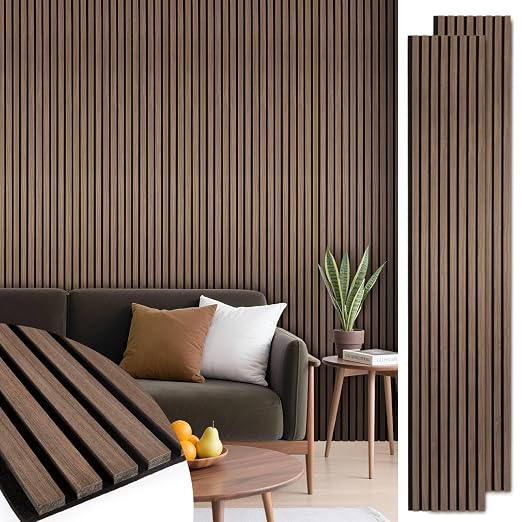 Acoustic Wood Slat Panels, Soundproof Wooden Wall Panels, 3D Fluted Panel for Interior Wall Decor, Living Room, Bedroom (Walnut, 106 * 25.2 inch) by LARWORKS