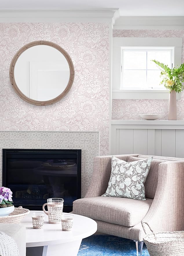 Peel and Stick Wallpaper Boho Pink and White Floral Wallpaper for Bedroom Bathroom Removable Self-adhsive Contact Paper for Cabinets Nursery Shelf Liner 17.3" x 394" - Image 6
