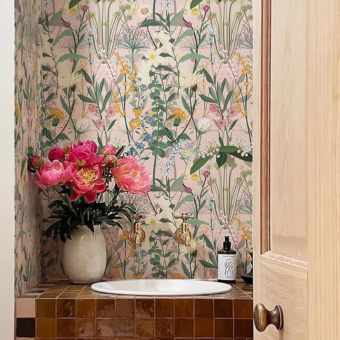 JiffDiff Floral Wallpaper Peel and Stick 17.3"x472" Pink Farm Wildwood Stick on Wallpaper for Home Bedroom Cabinets Thicken Self Adhesive Contact Paper - Image 5