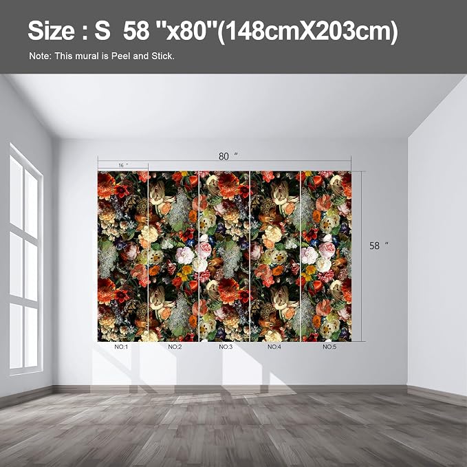 Rose Floral Large wall murals Peel and Stick self Adhesive Flowers Wallpaper for Bedroom Living Room - 58"x80" - Image 4
