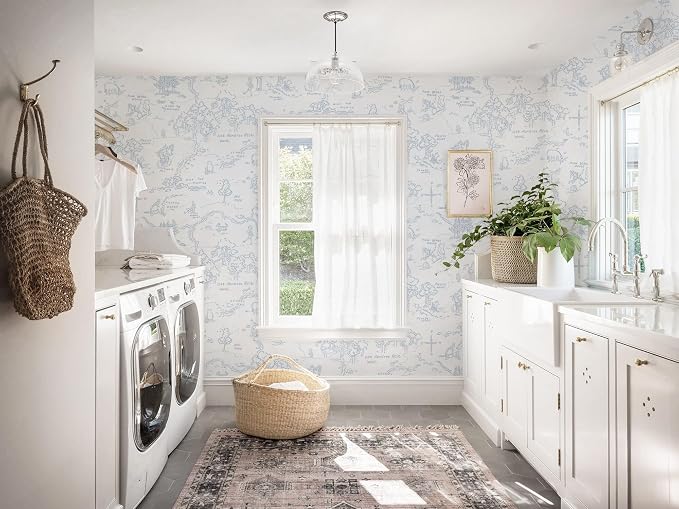 Dimoon 236"x17.3" Peel and Stick Wallpaper Contact Paper Boho Blue White Wallpaper Floral Removable Wall Paper Self Adhesive Modern for Nursery Bedroom Bathroom DIY Colorable Papel Tapiz para Pared - Image 6