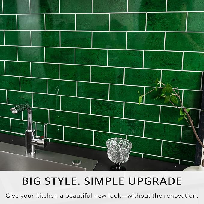 StyloVue 100 Pieces Peel and Stick Backsplash for Kitchen, 3" x 6" PVC Subway Tile, 2026 Upgraded Emerald Green Stone, Stick on Wall Tile for Kitchen, Bathroom, Fireplace, RV - Image 7