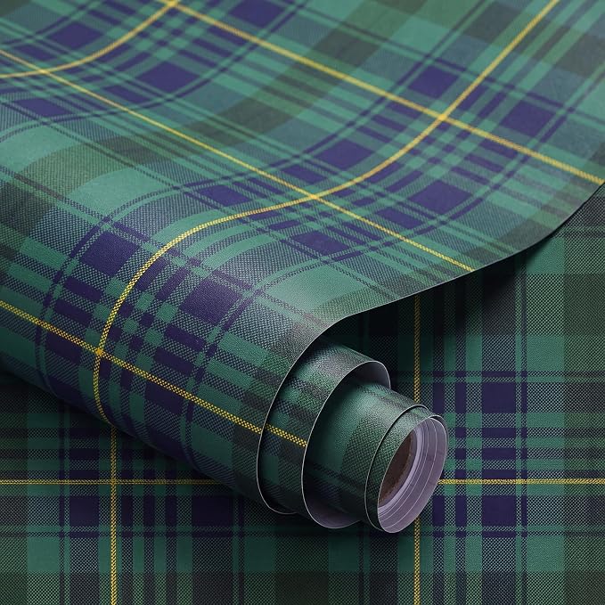 Drydiet Tartan Plaid Wallpaper Peel Stick Contact Paper 15.8 x 118.1 | Self Adhesive, Vintage Green Plaid Design, Easy Apply Remove, Wall Sticker for Home Locker Dorm Classroom Living Room Decor by Drydiet
