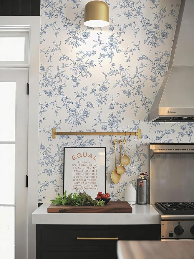 Ismoon Peel and Stick Wallpaper Floral Vintage Stick on Wall Paper Blue and White Contact Paper for Cabinet French Textured Removable Self Adhesive Wallpaper Vinyl for Bedroom Wall Deco 17.3 x 78.7in - Image 2