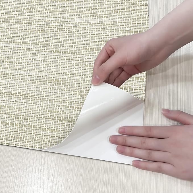 JiffDiff Grasscloth Wallpaper Peel and Stick,17.3"x472" Cream Grassweave Stick on Wallpaper Textured Self Adhesive Wallpaper Contact Paper - Image 6