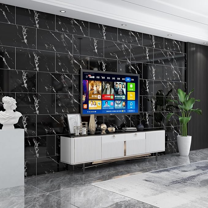 Haimin 3D Wall Panels Peel and Stick Marble Tile Look 10 Pack Waterproof | Lightweight, each 23.6x11.8in, total 19.4 sq ft. Kitchen&bath backsplash, bedroom/living rm decor. faux marble tile Black - Image 2