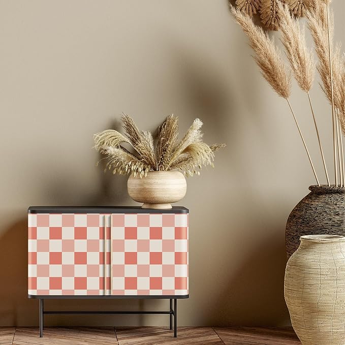 Drydiet Pink Mixed Colors Checkered Peel and Stick Wallpaper 15.75'' X 118" | Plaid Funky Checkered Contact Paper, Waterproof Contact Wallpaper, Vintage Gingham Decor for Room Bathroom Cabinet, Trendy - Image 3