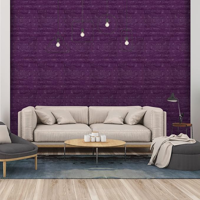 30PCS 3D Wall Panels Peel and Stick Faux Brick Wallpaper Purple Self Adhesive Foam Brick Paneling Faux Stone Wall Panels (30PCS, Purple) - Image 2