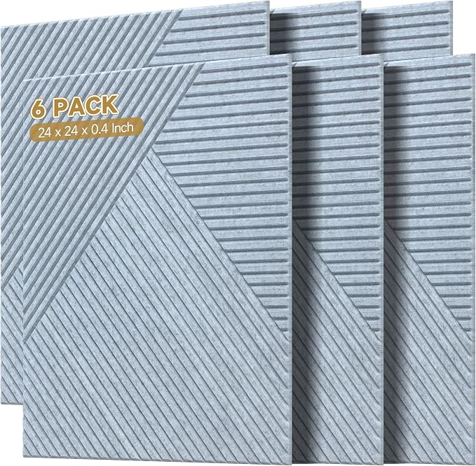 Acoustic Panels,6 Pack,23.6" x 23.6",Sound Panels,Silver Grey | Self-Adhesive Sound Absorbing Panels,3D UV Printing with Wood Print,High-Density Polyester Fiber Peel and Stick Wall Panels by AUTORIFIC