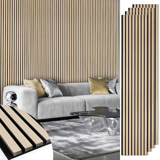 Acoustic Wood Slat Panels, Soundproof Wooden Wall Panels, 3D Fluted Panel for Interior Wall Decor, Living Room, Bedroom (Oak, 106 * 50.4 inch) by LARWORKS