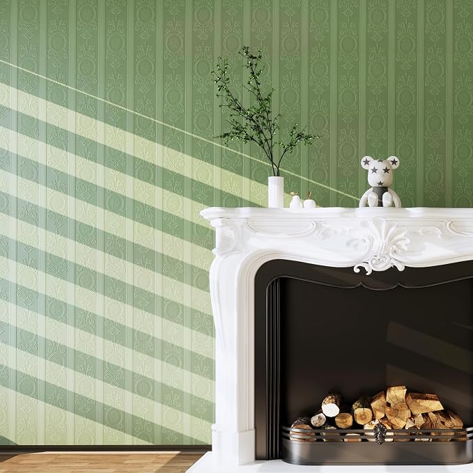 JiffDiff Green 3D Embossed Textured Peel Stick Wallpaper 17.3"x1200" | Removable Renter Friendly Contact Paper, Waterproof Self Adhesive Wallpaper for Bedroom, Bathroom, Decor,144 sq. - Image 5