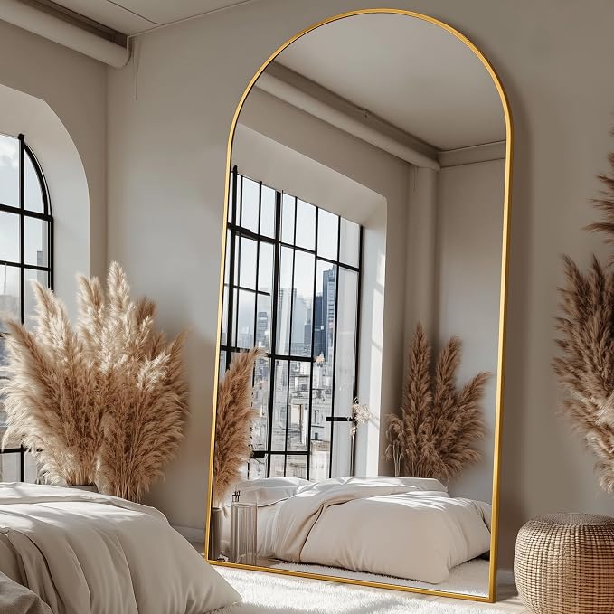 Antok Full Length Mirror, 90"x46" Floor Mirror with Stand, Gold, Arched by AntokMirror