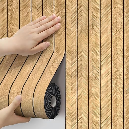 Thick Wood Slat Wall Panels, Modern 3D Peel and Stick, 15.75"x118" Self-Adhesive Accent Wall with Sound Dampening for TV Wall and Ceiling, Bedroom, Home Office, Brown, 13 Sq Ft by Unknown