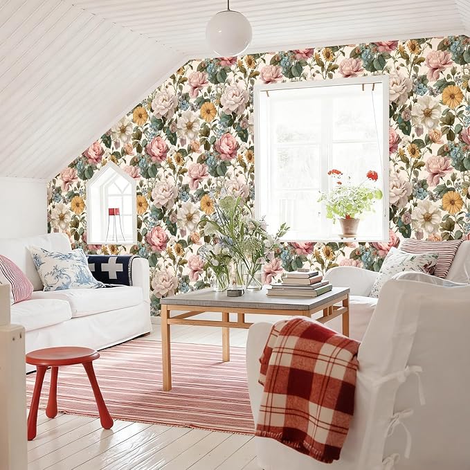 Orainege Vintage Floral Peel and Stick Wallpaper for Bedroom | 16.9inx196.8in Floral Contact Paper Self Adhesive Wallpapers for Bathroom Nursery Cabinets Decor Vinyl Roll - Image 8