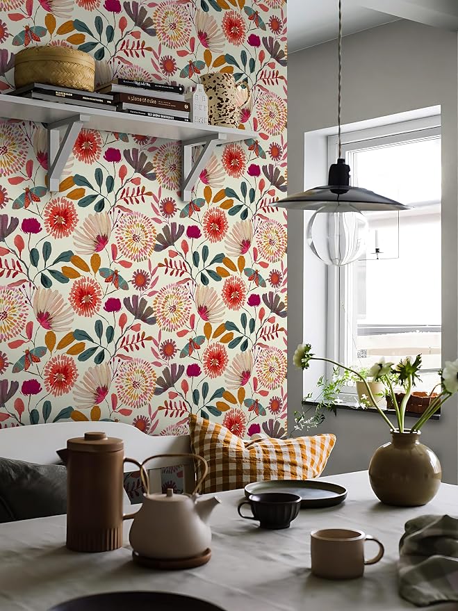Peel and Stick Wallpaper Floral Contact Paper for Cabinets/Kitchen/Bathroom | Textured Vinyl Stick on Wall paper, Removable, Waterproof, Self-adhesive, Boho, for bedroom/rv/laundry room 17.3" x 393.7" - Image 3