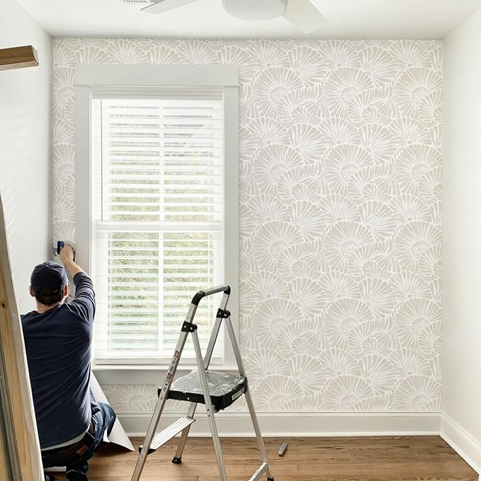 Ismoon Beige Wallpaper Peel and Stick Wallpaper Boho 17.3in x 16.4ft Neutral Removable Modern Geometric Wall Paper for Bathroom Bedroom Nursery Home Wall Waterproof Vinyl - Image 3