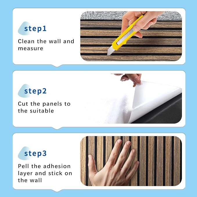 2 Packs 3D Wall Panels Peel and Stick | Wall Panels for Interior Wall Decor | Self Adhesive Sound Absorbing Planks | Acoustic Wood Slat Wall Panels | 94.48 * 11.80in | 0.35" Depth | Dark Walnut - Image 6