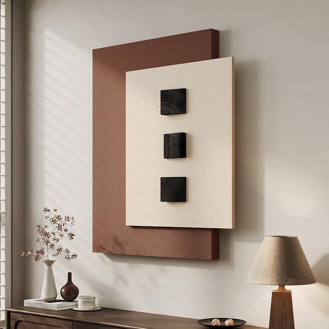 Cuspin Modern Minimalist 3D Wood Wall Art for Living Room, 28x36 In | Beige brown textured wall art, Artworks with wooden blocks, Bedroom dining room hallway office wall decor by Cuspin