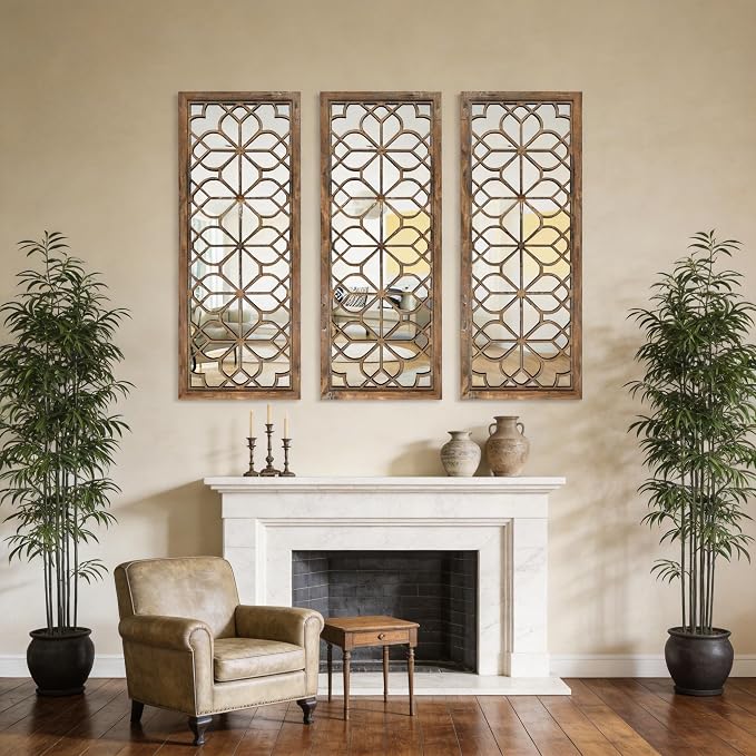 Set of 2 16x41.5 Inch Large Carved Floral Wood Frame Wall Mirrors, Shatterproof Boho Farmhouse Rustic Accent Mirrors for Living Room, Bedroom, Bathroom, Entryway & Home Wall Decor，Maroon - Image 7