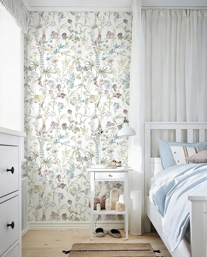 Blue Floral Peel and Stick Wallpaper Boho Leaf Self Adhesive Wallpaper | 16.9" x118" DIY Removable Contact Paper Botanical Flower Leaf Wall Paper Decoration for Bedroom Wall Cabinets Waterproof - Image 2