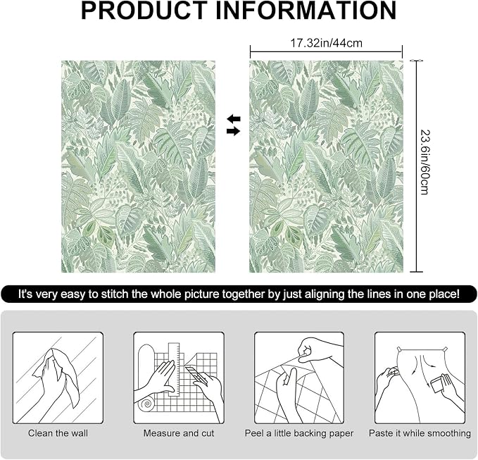 SOON AFTER Green Tropical Leaf Peel and Stick Wallpaper, 17.3" x 472" Removable &Waterproof Vinyl Contact Paper, Boho Jungle Leaf Self-Adhesive Wallpaper for Bedroom, Living Room, Cabinets - Image 2