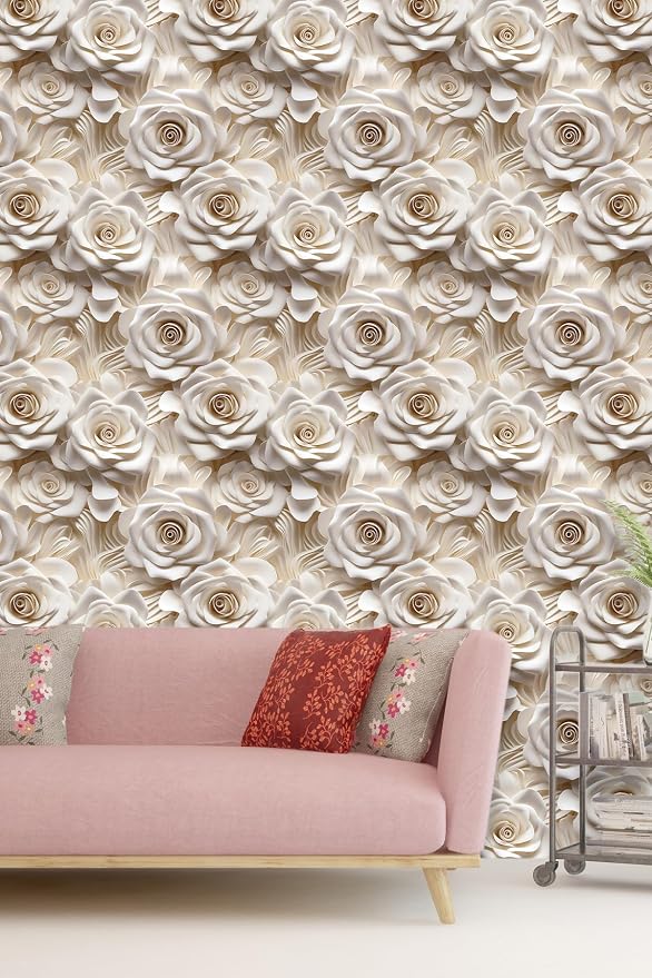 Peel and Stick Wallpaper Beige Rose Floral Accent - Image 6