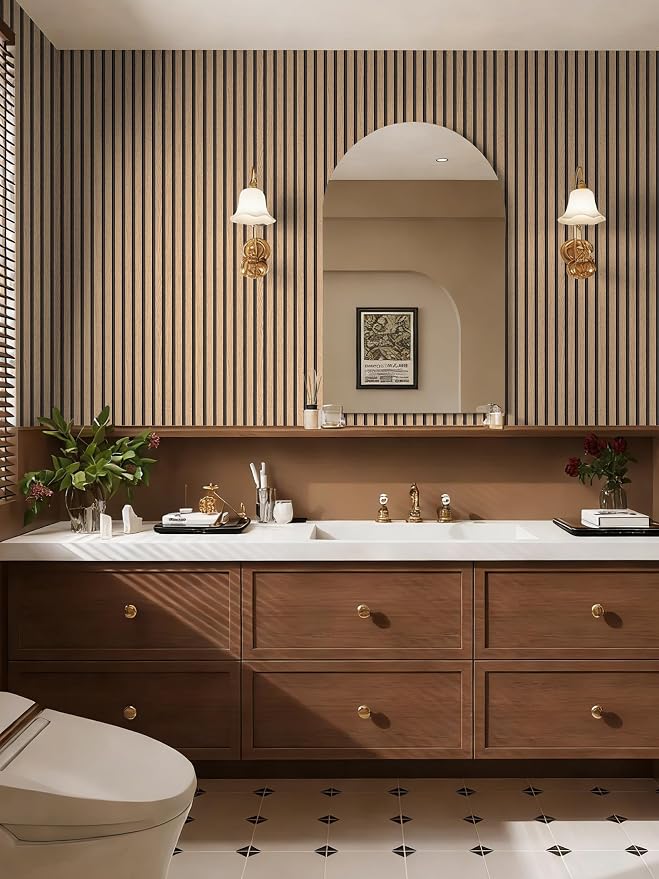 myforHD Wallpaper Peel and Stick 17.3" x 118" Wood Grating Stripe Self-Adhesive Wallpaper Faux Wood Contact Paper Wood Slats Self Adhesive Wall Paper PVC Vinyl Film Removable Waterproof - Image 3