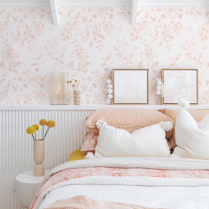 Vintage Floral Peel and Stick Wallpaper 17.32"x 118.11" Neutral Toile Removable Self Adhesive Wallpaper for Bathroom Bedroom (Rosy Blossom, 17.32"x 118.11") - Image 2