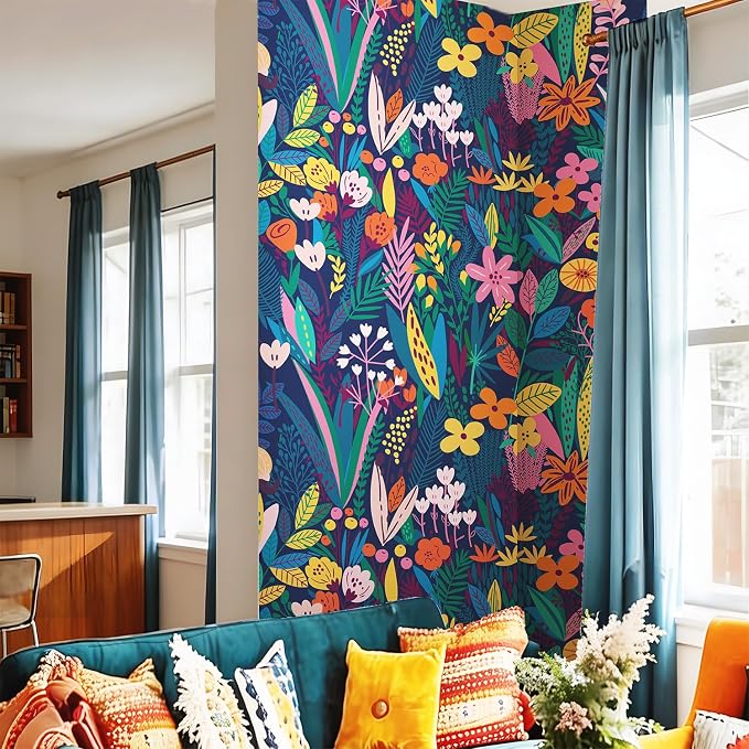 Moody Blue Botanical Peel and Stick Wall Mural for Accent Wall | Dark Background Floral Wallpaper, Removable Leather Textured & Water-Resistant, Bedroom Small Apartment, 46"x98" - Image 2