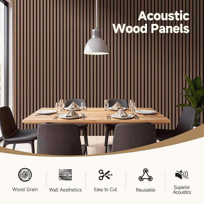 INMOZATA Wood Panels for Wall Acoustic Wood Slat Wall Panels Walnut | 3D Fluted, Soundproof Wall Paneling for Interior Accent Wall Decor Living Room Bedroom & Office, 4 Pack 94.5" x 7.9" 21 ft² - Image 3