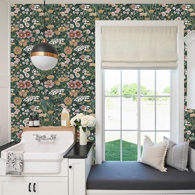 Orainege Vintage Floral Peel and Stick Wallpaper Boho Daisy Wallpaper | 16.9inx393.7in Self Adhesive Floral Contact Paper for Bedroom Living Room Accent Wall Decor Removable - Image 7