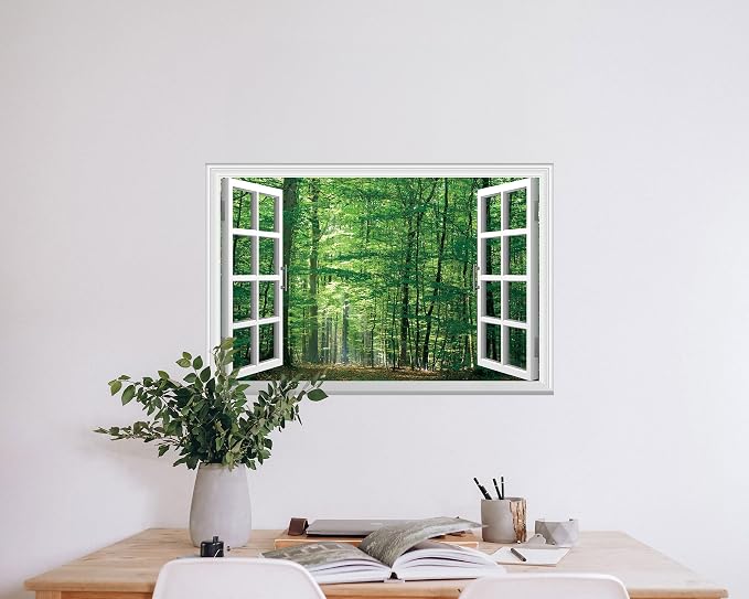 FLFK Fake Window Wall Sticker - Jungle Faux Window Wall Mural for Wall Decor, Stick and Peel Wall Decals,24"x16" - Image 5