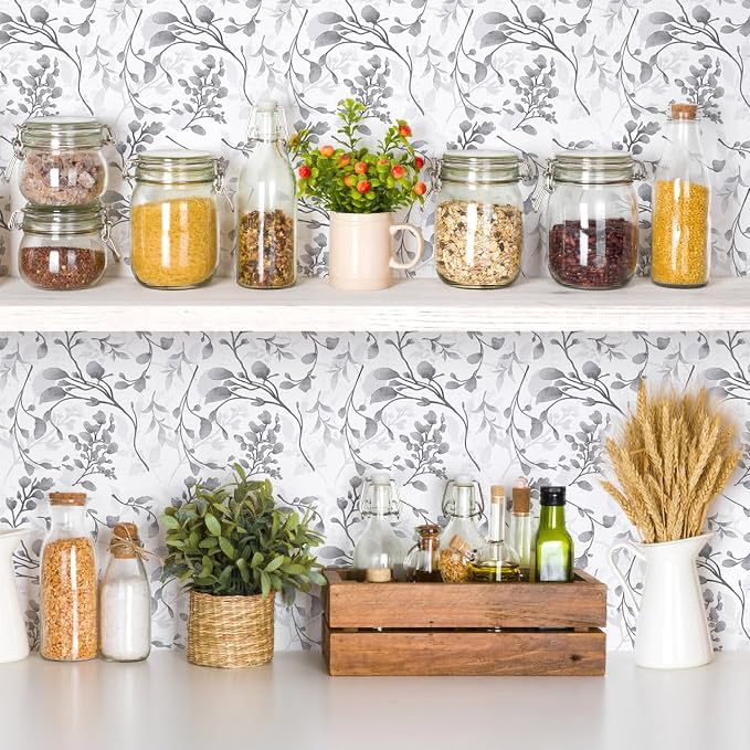 Orainege Gray Floral Wallpaper Peel and Stick Wallpaper Self Adhesive | Floral Contact Paper Waterproof 17.7 in ×393.7 in Removable Wall Paper for Bedroom Bathroom Cabinets Decor - Image 6