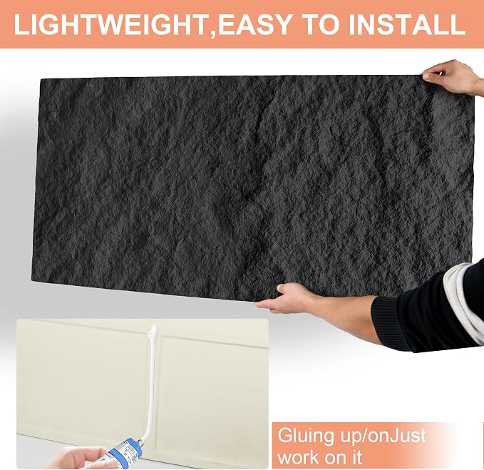 3D Faux Stone PU Wall Panels for Interior Decor, 4 Pieces, Dark Black | Cement Texture Accent Wainscoting Panel for Home, Office, 47.2" × 23.6" - Image 8