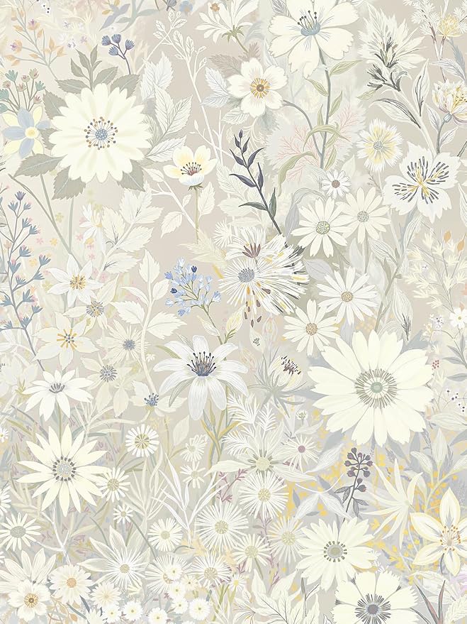 Boho Floral Peel and Stick Wallpaper for Bedroom,Cabinets Gray 17.3" x 118" | Textured Vinyl Stick on Wall paper DIY Self Adhesive Removable Waterproof Gray/Yellow/Blue Contact Paper for Kitchen Bathroom by Vintique