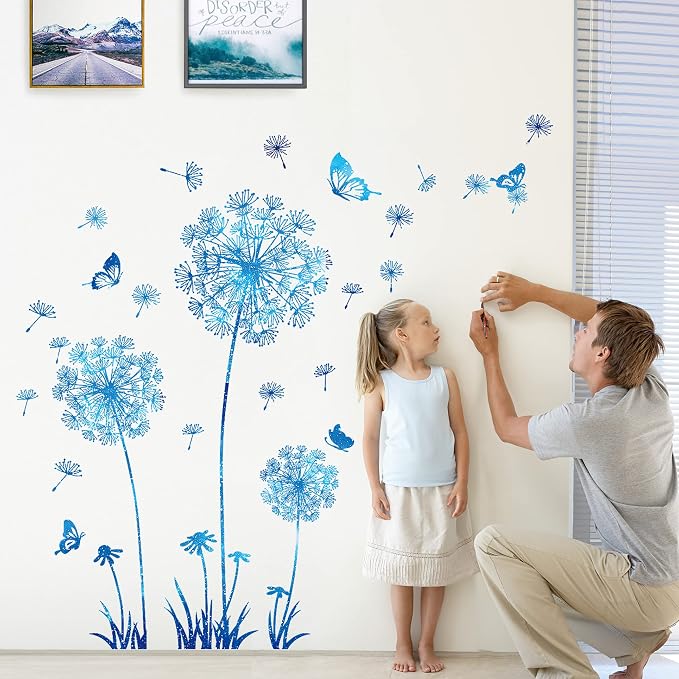 Removable 3D Dandelion Wall Decals Flowers and Flying Butterfly Wall Stickers Murals Self-adhesive Peel and Stick Falling Dandelions Decor for Girls Bedroom Living Room Nursery Baby Children's - Image 8