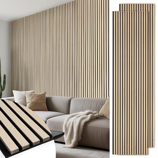Acoustic Wood Slat Panels, Soundproof Wooden Wall Panels, 3D Fluted Panel for Interior Wall Decor, Living Room, Bedroom (Oak, 106 * 47.2 inch) by LARWORKS