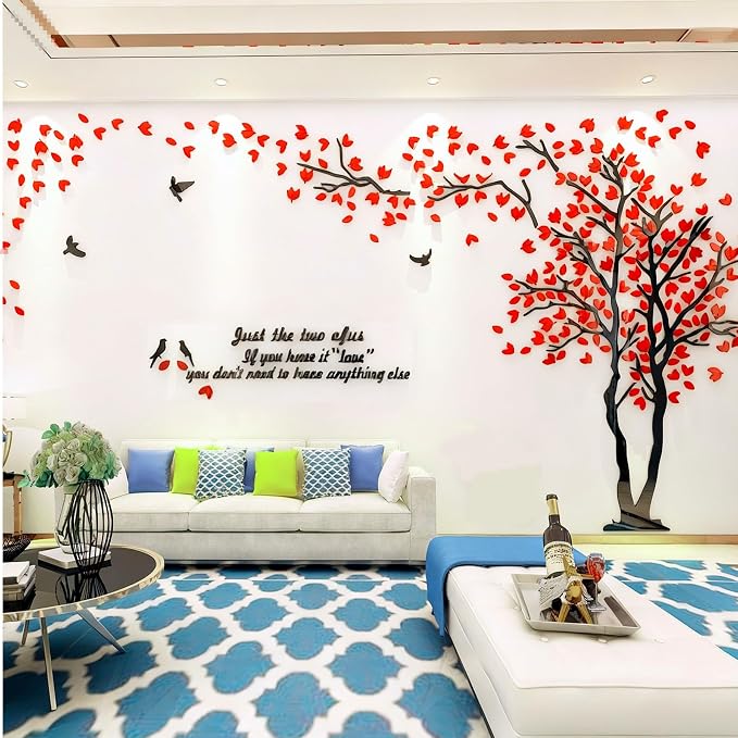 Family Tree Wall Decor Decals - DIY 3D Tree of Life Wall Art Large Decal Stickers Silver Decor Living Room Mural for Bedroom Hallway Home TV Background (Red Right,M-98X51in) - Image 5