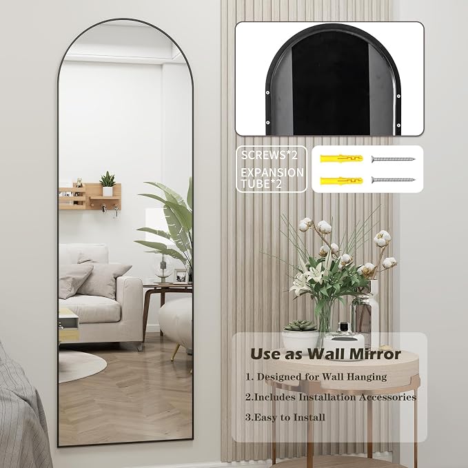 Dewfig 50"x 16" Full Length Door Mirror with Stand, Full Body Mirror, Black - Image 5