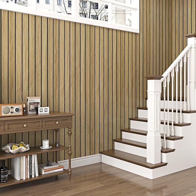 Brown Wood Wall Panels Self Adhesive 3D Peel and Stick Wood Panels | Removable Acoustic Wall Paneling Faux Wooden Stick on Wall Panels for Bedroom Living Room Panel Slat Wallpaper 11.8 x 118 in - Image 6