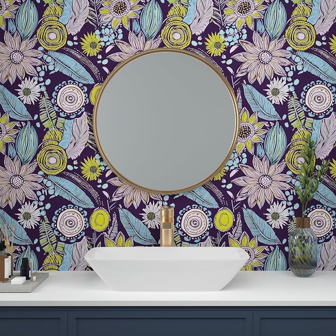 Laatse Boho Wallpaper Peel and Stick 17.5"x393",Purple Contact Paper | Self Adhesive/Removable/Waterproof/Thick Vinyl Wall Paper for Bathroom Bedroom Shelf Cabinet Drawer,Prepasted,Easy Peel - Image 4