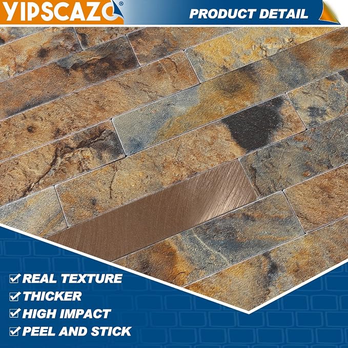 Yipscazo Peel and Stick Stone Metal Backsplash, Stick on Tiles for Backsplash Kitchen (Brown Stone Rock, 10-Pack) - Image 2