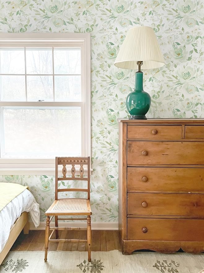 Ismoon Green Floral Peel Stick Wallpaper Boho Stick on Wallpaper | Watercolor Contact Paper for Cabinet Removable Self Adhesive Vinyl Wallpaper for Girl Bedroom Accent Wall Decor 17.3x393in - Image 5